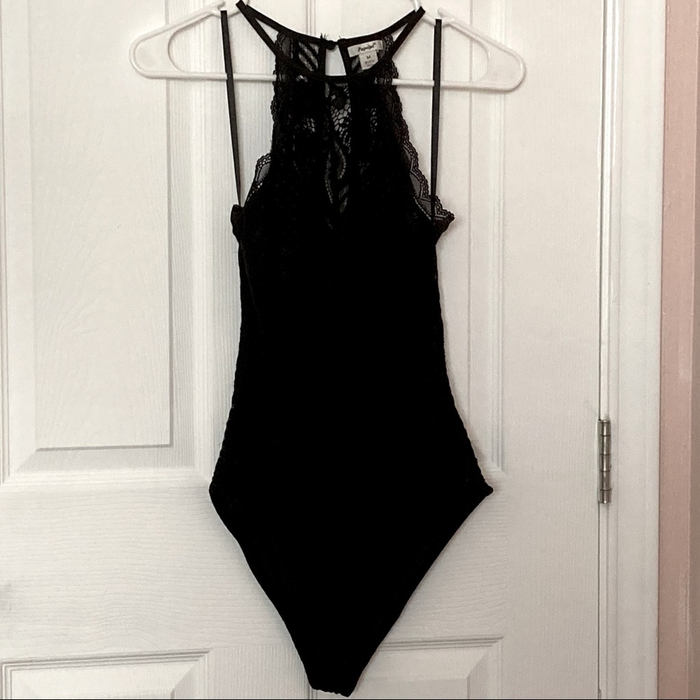 Paisley Detailed Black One Piece Bodysuit